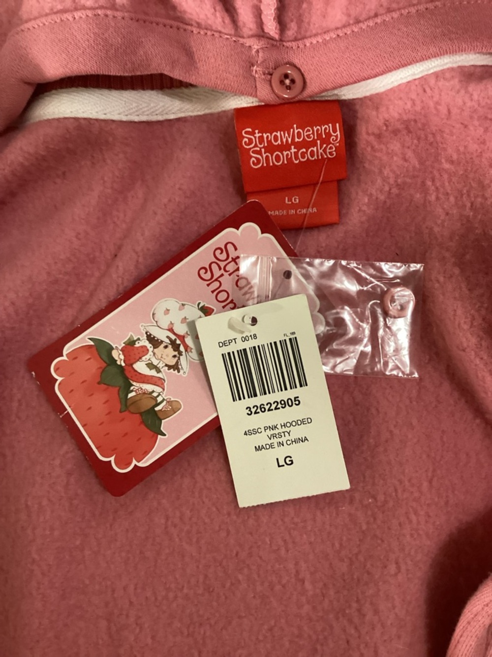 Strawberry Shortcake Pink Hooded Girls' Varsity Jacket - Picture 8 of 14